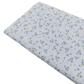 Tela doble gasa muselina con estampado de flores tipo liberty en tono azul empolvado