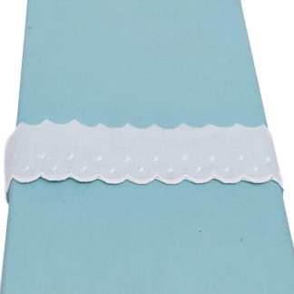 Puntilla de tira bordada de plumeti con doble topo blanco