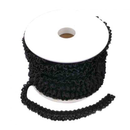 Puntilla de encaje plisado en color negro de ancho 15 milímetros