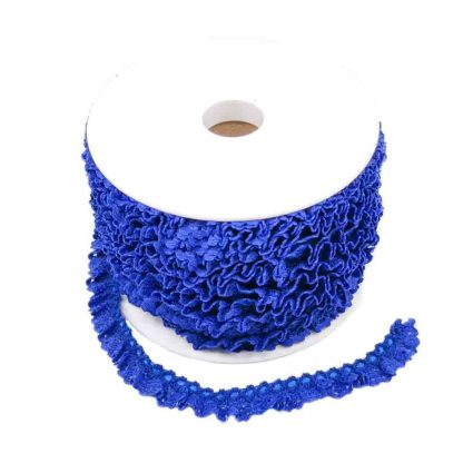 Puntilla de encaje plisado en color azulón de ancho 15 milímetros