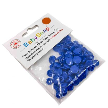 Pack de 30 botones snaps de plástico con forma circular en color azulón