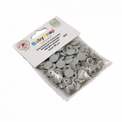 Pack de 30 botones snaps de plástico con forma circular en color gris perla
