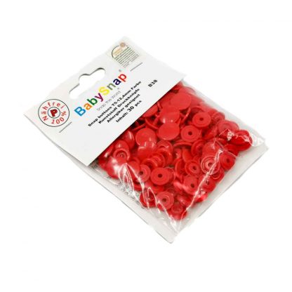 Pack de 30 botones snaps de plástico con forma circular en color rojo