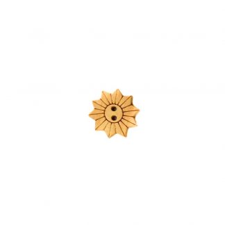 Botón de madera con forma de flor con pétalos terminados en punta
