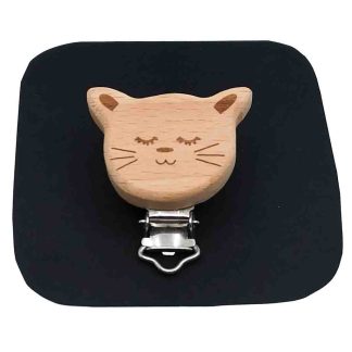 Pinza chupetero de madera con forma de cara de gato