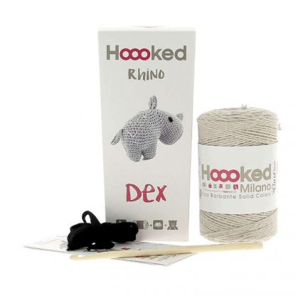 kit amigurumi de la marca Hoooked para tejer al rinoceronte Dex